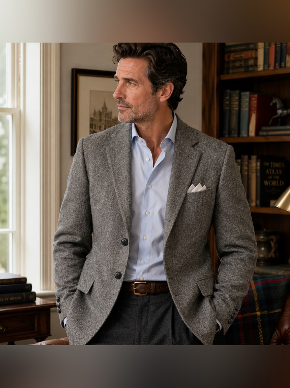 Vintage Lanvin Paris Men 40R Camel Hair Blazer Scotland Old Money Gray